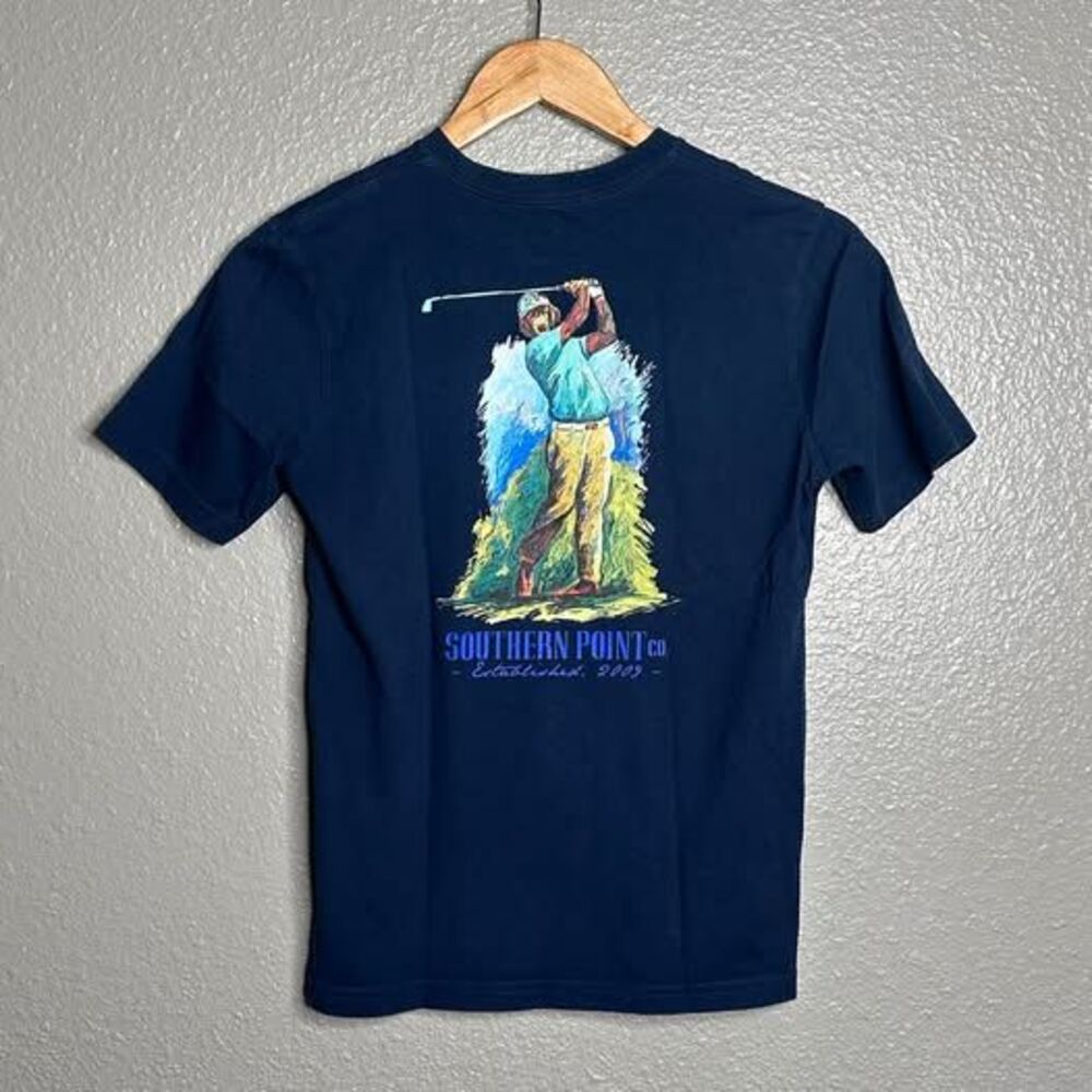 Southern Point Co. Youth Navy Blue Golf Graphic Pocket T-Shirt Size M